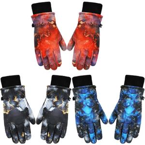 Bencailor 3 Pairs Kids Winter Gloves Waterproof Snow Ski Gloves Warm Windproof Adjustable Mittens for Boy Girl Outdoor (3-6 Years, Black Gold, Blue Black, Red)
