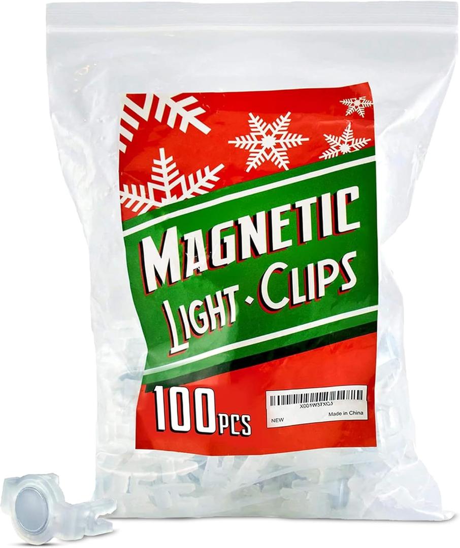 Signs Authority 100 Pack Extra Strong Magnetic Christmas Light Clips - Magnetic Hooks for Outdoor String Lights on Gutters, Fences, Roof - Shatterproof All-Weather Magnet Clips for Xmas Lights Outdoor