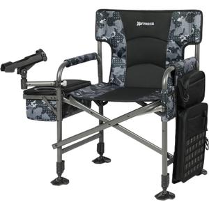 X Strike Fishing Chairs with Rod Holder, Folding Ice Fishing Chair for Adults Outdoor Camping Chair Leg Adjustable with Cooler Bag and Storage Bag for Ice Fishing, Camp, Lawn, Patio, Garden (Camouflage)