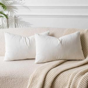 JUSPURBET Cream White Throw Pillow Covers Set of 2 Decorative Velvet Pillow Covers for Couch Sofa Bed Soft Lumbar Cushion Covers with Invisible Zipper for Living Room Home Decor,14x24 inch