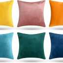 Remagr Pack of 6 Decorative Velvet Throw Pillow Covers Solid Square Soft Pillowcase Set Cushion Cases for Sofa Couch Bed Car Christmas Fall Home Decor 18 x 18 inch(Mixed Color)