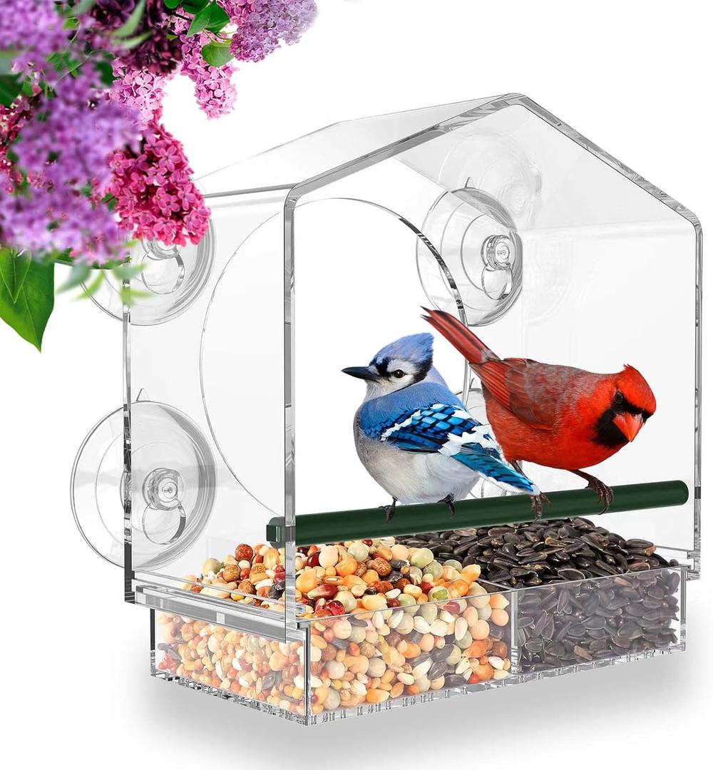 Mrcrafts Window Bird Feeder for Outside with Strong Suction Cups, Fits for Cardinals, Finches, Chickadees etc.