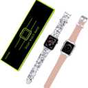Iiteeology Compatible with Apple Watch Band 46mm 45mm 44mm 42mm, Glitter Shiny Bling Leather Band for iWatch Series 11-1/SE 3 - Silver