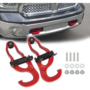 Front Tow Hooks for 2009-2024 Dodge Ram 1500 Classis(DS), Red | Not for Warlock, Heavy Duty Solid Steel, Rust-proof Powder Coating, Replace 55398284AA/55398285AA/82210967, Bolt-on Install