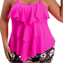 B2prity Women Plus Size Tankini Swimsuits Tummy Control Two Piece Bathing Suit Ruffled Flounce Swimwear with Shorts (X-Large, Hot Pink)
