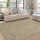 9x12 Area Rug Large Machine Washable Rug for Living Room Print Braided Floor Cover Stain Resistant Non-Slip Farmhouse Solid Printed Textured Carpet for Home Decor, Linen