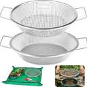 2PCS Soil Sifter for Gardening with Handle,Stainless Steel Rock Compost Soil Sifter for 5 Gallon Bucket,1/4in,1/8in Mesh Garden Sifting Screen Gravel Sawdust Vermicompost with Repotting Mat