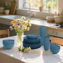 Wheat Straw Dishes Set 40 PCS, Unbreakable Dinnerware Set of 8 - Dinner Plates, Cereal Bowls, Water Cup, Lightweight, Reusable, Microwave & Dishwasher Safe Bowls for Kitchen and Outdoor - Blue