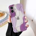 DEFBSC for iPhone 17 Case, Cute Clear Wavy Art Design Aesthetic Pattern Phone Case for Women Girls, Wave Frame Durable Protective Cover Full Camera Protection Bumper for iPhone 17, Purple
