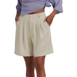 Famulily Womens Pleated Bermuda Shorts for Summer Casual High Waisted Wide Leg Shorts with Pockets (Medium, Beige) Famulily Womens Pleated Bermuda Shorts for Summer Casual High Waisted Wide Leg Shorts with Pockets (Medium, Beige)