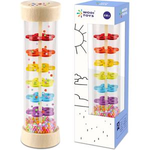 LOOIKOOS Rainmaker - 7 inch Wooden Rain Stick Montessori Toys for Babies 6-12 Months,Baby Rattle Shaker Sensory Developmental Toy,Raindrops Musical Instrument Baby Musical Toys for Baby 6 7 8 9 (one)