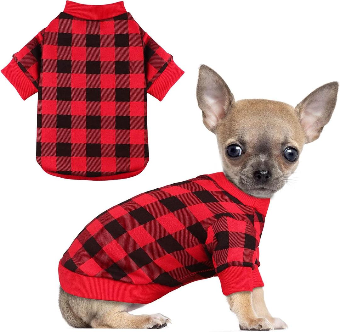 Dog Fleece Sweater for Small Dogs Buffalo Plaid Dog Clothes Soft Thickening Warm Puppy Clothes Sweater for Small Dogs Girl & Boy(XS)