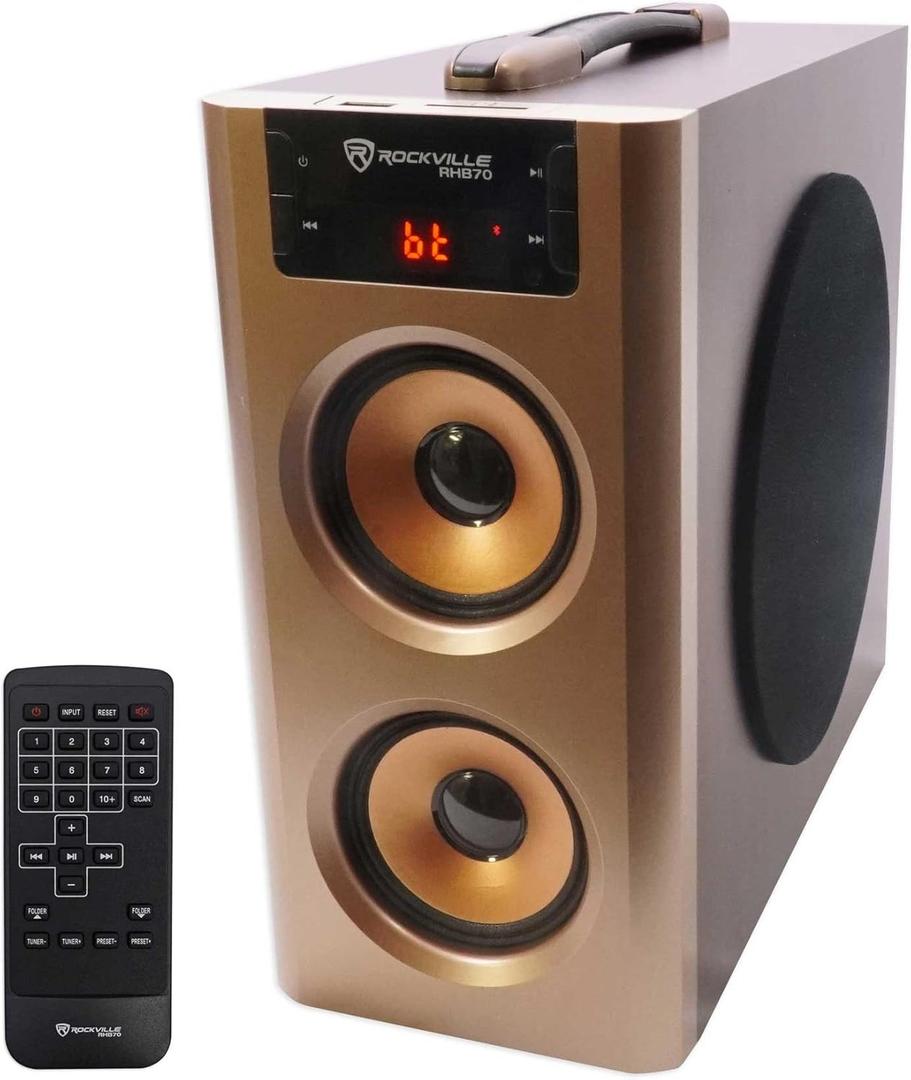 Rockville RHB70 Home Theater Compact Powered Speaker System, Bluetooth/USB/FM, 4" Subwoofer, 2 Full-Range Drivers, Perfect for Home Entertainment and Office Audio