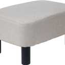 Small Footstool Linen Fabric Pouf Ottoman Footrest Modern Home Bedroom Rectangular Stool, with Padded Seat Pine Wood Legs, Gray Blue RF-BD214-D