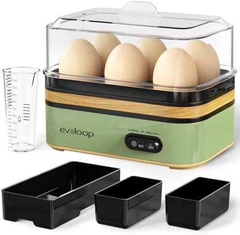 Evoloop Rapid Egg Cooker Electric 6 Eggs Capacity, Soft, Medium, Hard Boiled, Poacher, Omelet Maker Egg Poacher With Auto Shut-Off, BPA Free (Green)