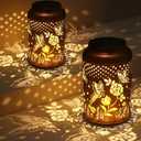 2 Pack Solar Lanterns Outdoor Waterproof, Butterfly Rose Garden Decor Birthday Gifts for Women Mom Grandma Hanging Solar Lights Metal Solar Decoration Outside for Yard, Patio, Lawn