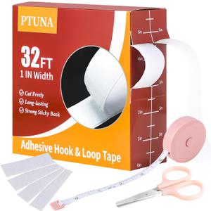 32Ft *1 Inch Hook and Loop Tape with Adhesive Back, Heavy Duty Double Sided Adhesive Strips, Strong Sticky Strips Roll for Home/Office/School/Car, White