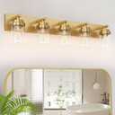 IZORRO Bathroom Vanity Light Fixture, 5-Light 36 Inch Gold Bathroom Light Fixtures Over Mirror, with Clear Glass Shade, Modern Farmhouse Vanity Lights, Rustic Restroom Lighting Fixtures