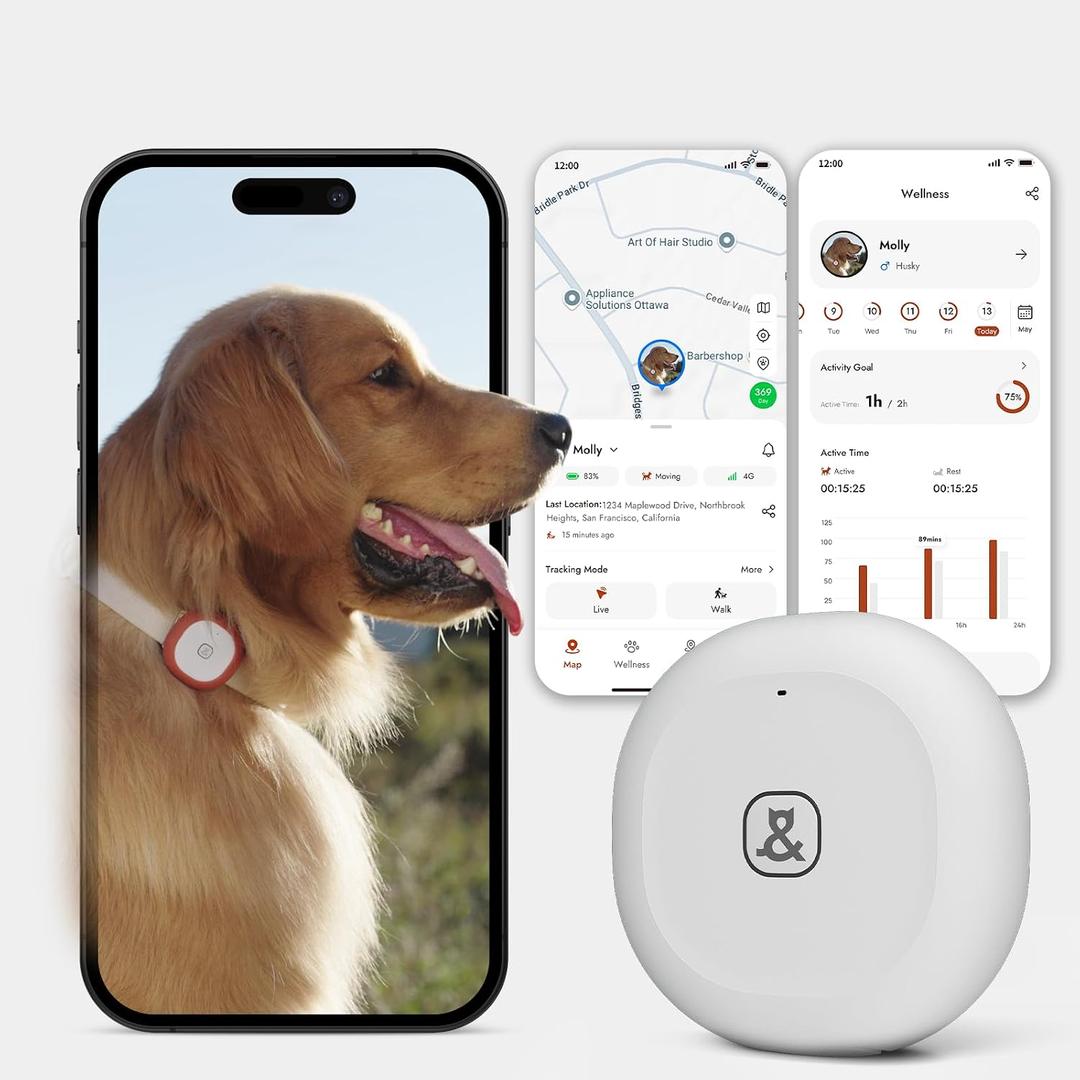 Molly&Cody GPS + Bluetooth Pet Tracker for Cats & Dogs RealTime Tracking, Virtual Fence, IP67 Waterproof, Health Monitoring, iOS/Android Subscription Required (White)