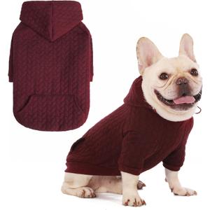 EXPAWLORER Textured Cable Knit Basic Dog Hoodie, Elevated Style Dog Sweater with Leash Hole and Pocket, Soft and Warm Pet Winter Coat, Cold Weather Clothes for Medium Dogs, Red,  (Back:14.6",Chest:23.2",Neck:17.3"))