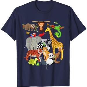 Zoo Animals Wildlife Birthday Party Zoo Day 26 Animals T-Shirt,XL