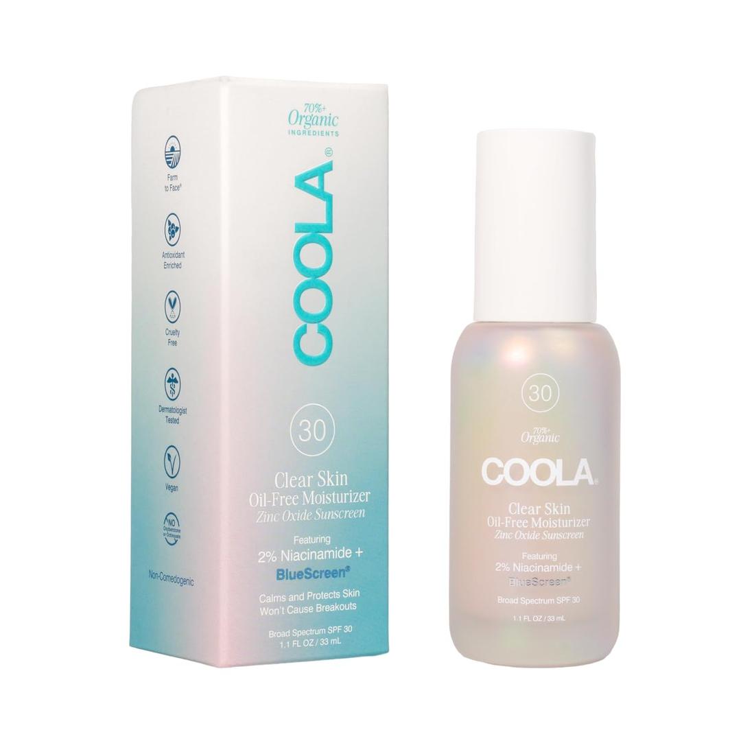COOLA Clear Skin Oil-Free Moisturizer with SPF 30, Dermatologist Tested Sunscreen with Niacinimide and Centella Asiatica, 1.1 Fl Oz BB 06/2026