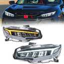Archaic Headlights Assembly Compatible for 10th Gen Honda Civic 2016-2021,Projector Headlight w Sequential Turn Signal for Civic Sedan/Coupe/Hatchback,for EX/LX/Sport/Touring/Si/Type R, Pair