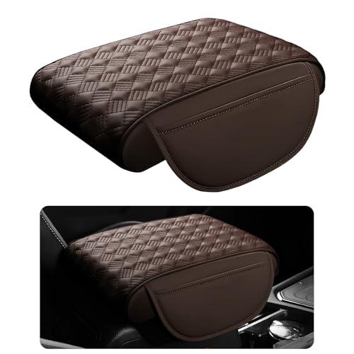 Hbxdeco Car Armrest Cushion, 12.2"×8.3" Leather Auto Memory Foam Center Console Pad with Storage Pocket, Waterproof & Anti-Scratch Elbow Pillow Armrest Seat Box Protector, Universal Fit (Coffee)