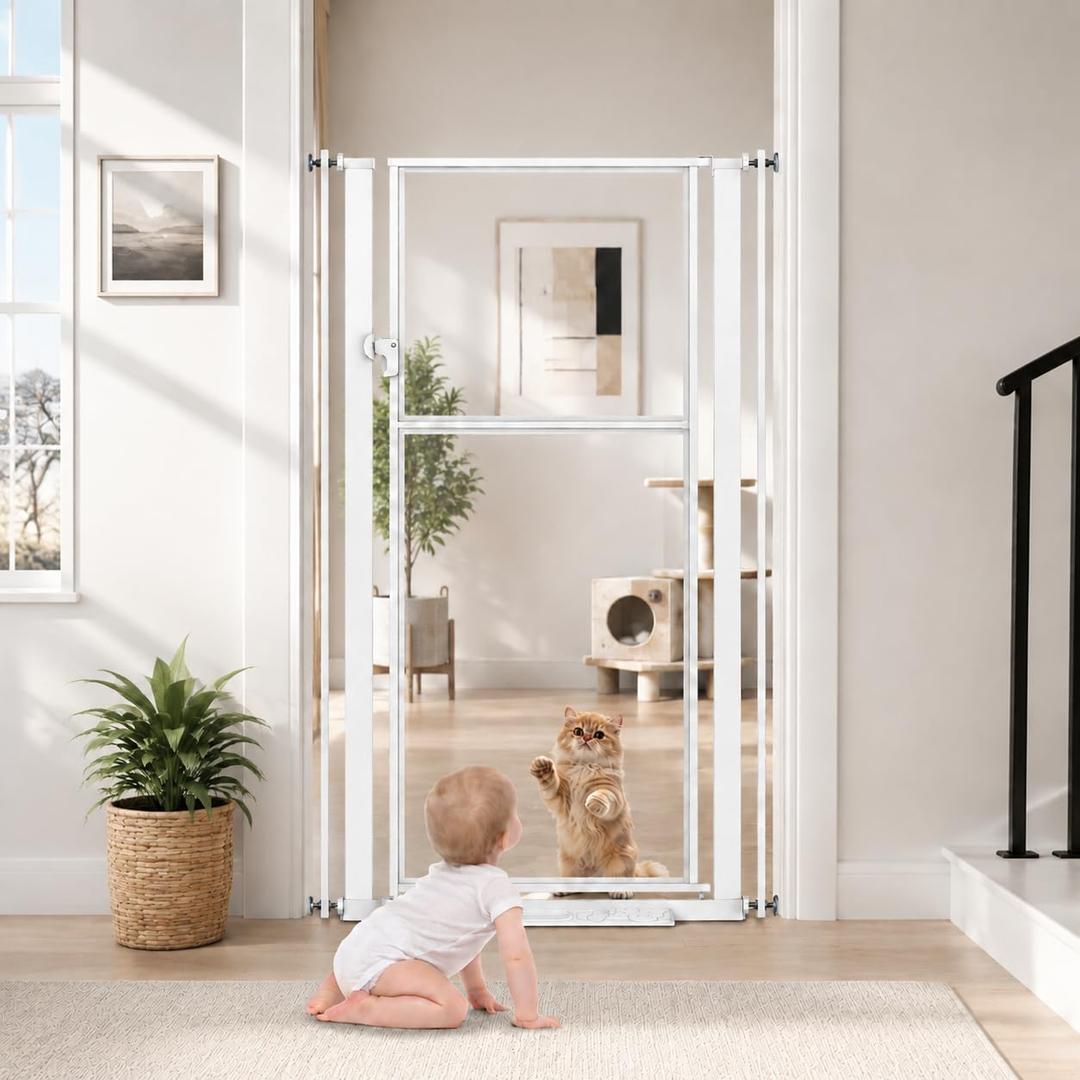 NiceTCU 56” Extra Tall Cat Gate for Doorway, 28-38" Wide Clear Gate