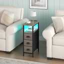 sthmec End Table with Charging Station,LED Side Tables with USB Ports and Outlets,Skinny Bedside Tables with 3 Drawers,Small Tabls Nightstands for Small Space,Slim Sofa Table for Livingroom, Grey, 7.88'' W*15.75'' D*24.3'' H