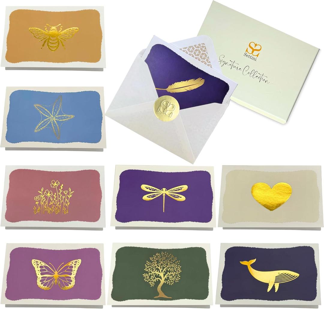 SETTINI Blank Note Cards,18 Pack All Occasion Assorted Greeting Cards, 9 Gold Foil Designs with Stickers and Envelopes 6" x 4" For Thank You, Birthday and All Occasion Cards