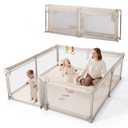 Foldable Baby Playpen with Double Door, 79"×71" Extra Large Playpen for Babies and Toddler,Play Yard with Breathable Mesh, Baby Fence Play Area for Indoor & Outdoor,Oxford Khaki