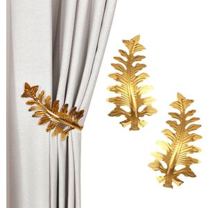 SUQ I OME 1 Pair European Big Leaf Curtain Tiebacks Novelty Fashion Curtain Hook U Shape Wall Hook Simple Modern Curtain Holdbacks, Golden