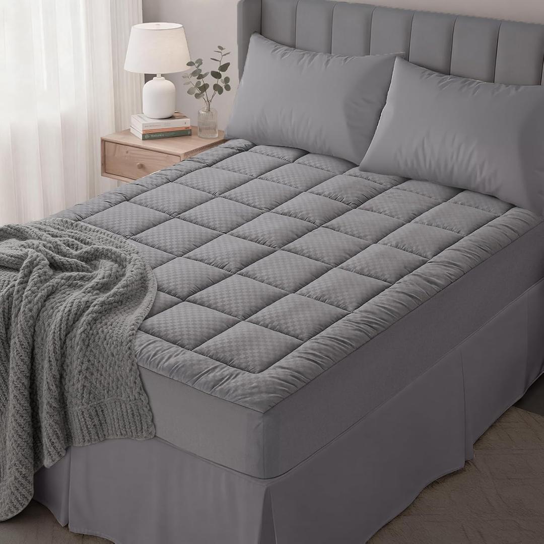 OLANLY Queen Quilted Fitted Mattress Pad  Soft Down Alternative Pillow Top Mattress Topper, Cooling Comfort Breathable Mattress Cover, Machine Washable Deep Pocket Mattress Protector, Dark Grey
