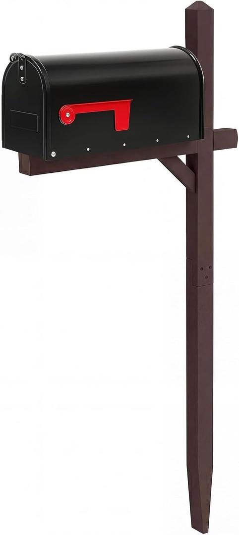 Colingmill Mailbox and Post Combo, Brown Wooden Mailbox Post for Outdoor Home Yard Classic Style
