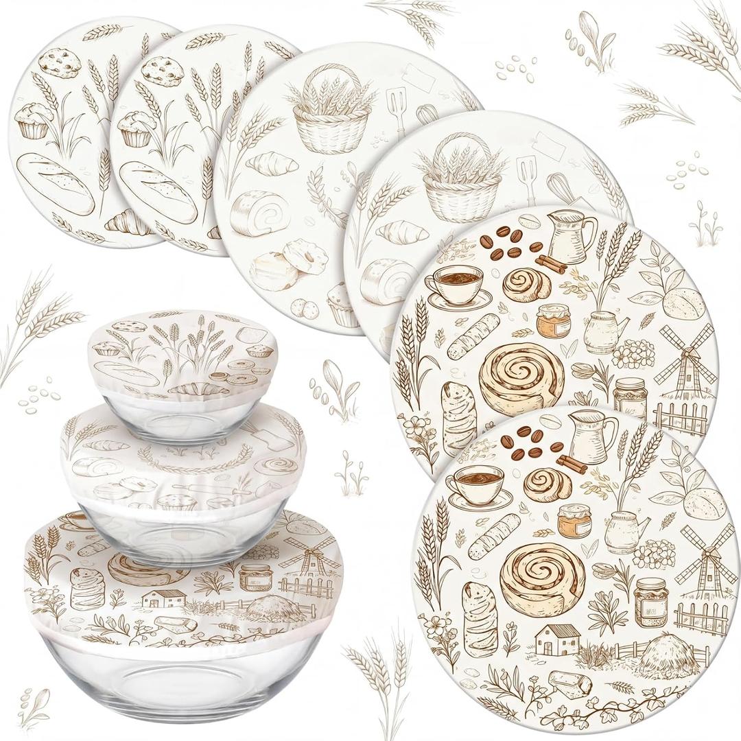 6 Pack Reusable Bowl Covers for Bread Proofing Beeswax Bowl Covers 8" 10" 12" Cloth Bread Proofing Cover for Baker Sourdough Rising Bakery Kitchen Supplies Bowls Baskets Containers(Farmhouse)