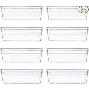 Backerysupply Clear Plastic Drawer Organizer Tray for Vanity Cabinet (12"×6"×3" Set of 8) For Office Bathroom Makeup Drawers 