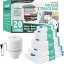 Cozy Essential 20 Pack Vacuum Storage Bags with Electric Pump, Vacuum Seal Space Saver Bags for Clothing, Pillows, Blanket, Bedding, Comforters