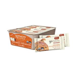 GoMacro MacroBar Organic Vegan Protein Bars - Double Chocolate + Peanut Butter Chips (2.3 Ounce Bars, 12 Count) (EXP 12/26/27)