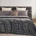 Super Soft Flannel Queen Blanket 90x90 Inches, Premium Checkered Jacquaed Silky Fleece Lightweight Bed Blanket All Season Use, Dark Grey Strip, 90"x90"