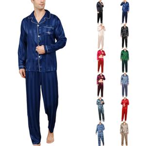 Men's Silky Satin Pajama Sets Mens Sleepwear Big and Tall Pajamas for Men Loungewear Summer Pjs Lounge Set, XL