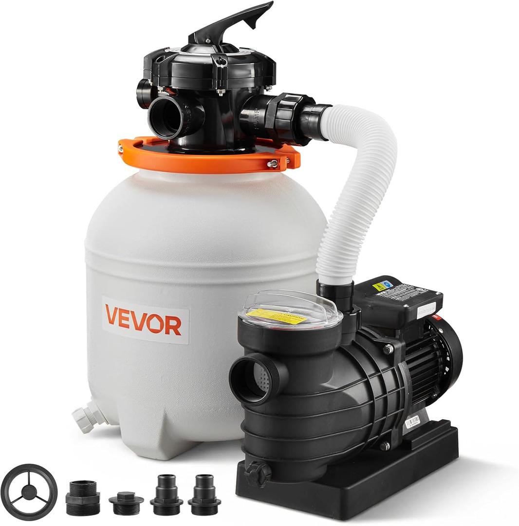 VEVOR 13 in Sand Filter Pump for Above Ground Pool, 0.75 HP 3500 GPH, Swimming Pool Sand Filter Pump with Pre-Assembled Core & Leak-Resistant Design, 6-Way Valve, High-Efficiency Filtration for Pools