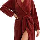 HEARTNICE Womens Fleece Robes, Soft Plush Long Bathrobe, Thick Kimono Robes for Womens, Warm House Coat (Small-Medium, Wine)