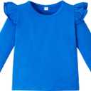 LYSMuch Toddler Baby Girls Long Sleeve Ruffle T Shirt Kids Casual Plain Solid Top Blouse T-Shirt Undershirt (Blue, 4-5T)