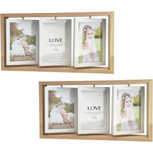 2-Pack 4x6 Rotating Photo Frame Rustic Wooden Picture Frames, Double Side-Display 6 Photos, Floating Photo Frame Family Frame for Tabletop Display (NATURAL WOOD)