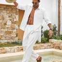 COOFANDY Men's Cotton Linen Button Down Shirts Long Sleeve Casual Summer Beach Shirts for Men (White) L