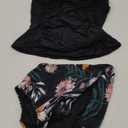 Eomenie Womens Halter Tankini Bathing Suit Ruched Tummy Control Two Piece Swimsuit with Bottom (Medium, Black Floral)