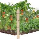 Ease to Install Garden Fence Animal Barrier Set - Included 15.8ft x 16in Rustproof Metal Wire Net, 8pcs Cedar Stakes, Gloves, for Raised Garden Bed Plant Protectors from Rabbit, Chickens, Puppies