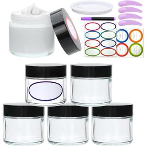 2oz Small Travel Containers with Black Lids,6 Pack Glass Jars with Mini Disposable Spatula for ToiletriesTravel StorageMakeup Beauty Products, Lotions, Powders and Ointments