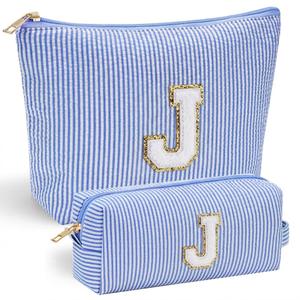 Personalized Initial Makeup Bag for Women, Clear Travel Cosmetic Toiletry Bag, 2043 Graduation Gift for Teen Girls and Women(Royal blue J)